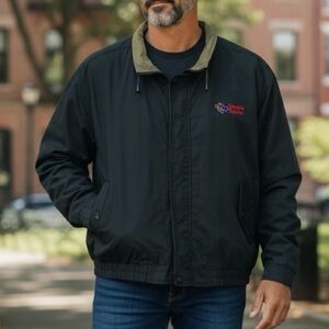 HARRIS TEETER Sz 2XL VINTAGE Hartwell ViaSport Black Bomber Jacket chest logo